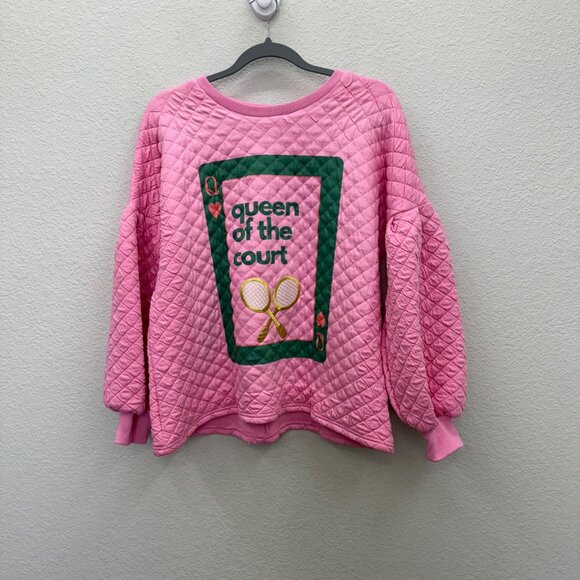 Judith March Queen of the Court Tennis Pink Quilted Pullover Shirt Womens Small - Picture 1 of 9